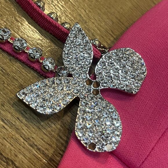 AREA Pink Mini Dress Crystal Embellished Size 10 Wool Blend Crepe - Picture 8 of 12